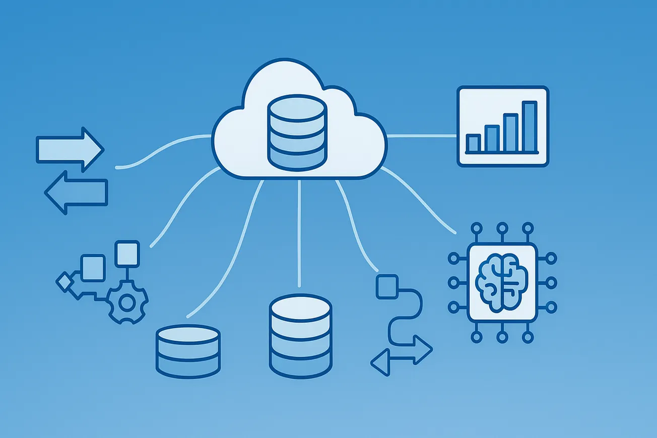 An abstract illustration of a data and AI platform with interconnected services