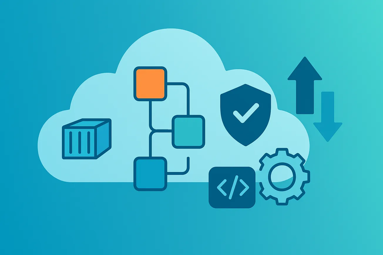 An abstract illustration of cloud-native architecture with microservices and containers