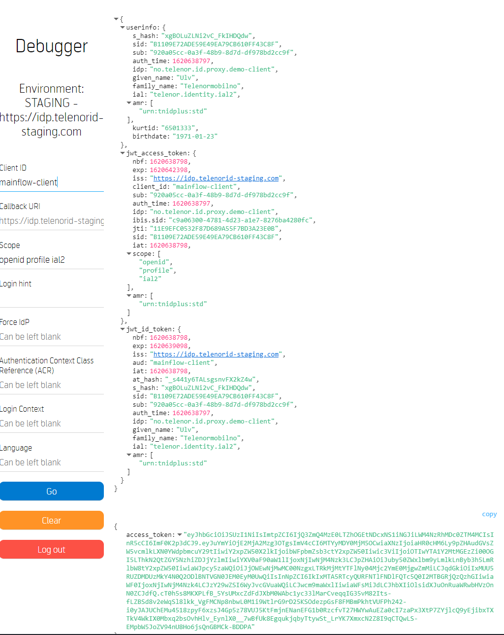 Debugger end page - successful login